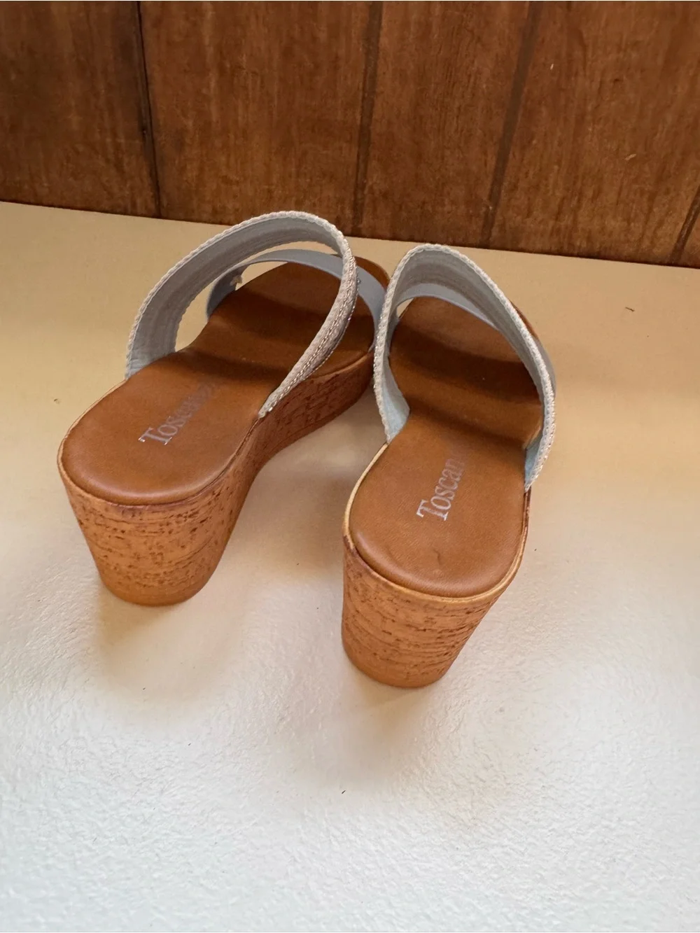 Toscanella Women blue Embellished Double Band Wedge Sandals Made In Italy  8.5